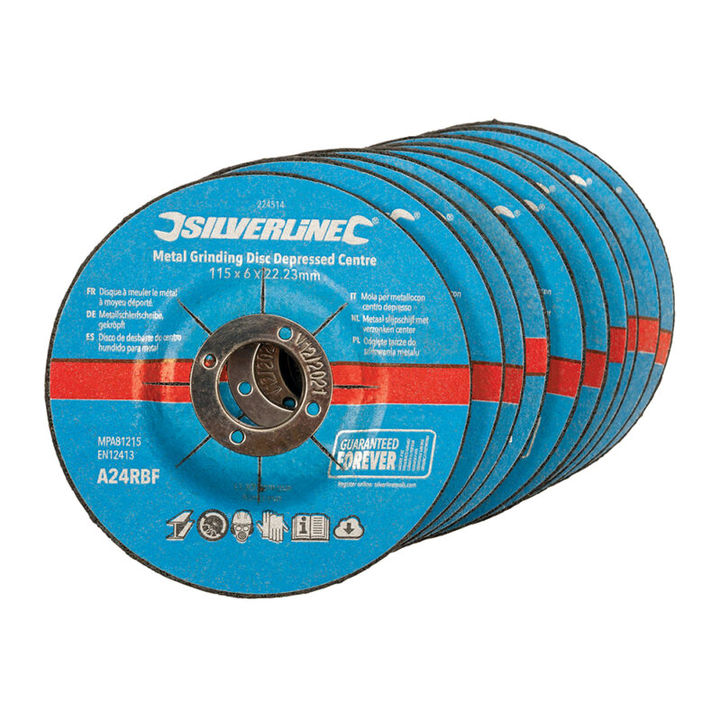 Silverline - Discos con centro hundido para desbaste de metal, 10 pzas 115 x 6 x 22,23 mm