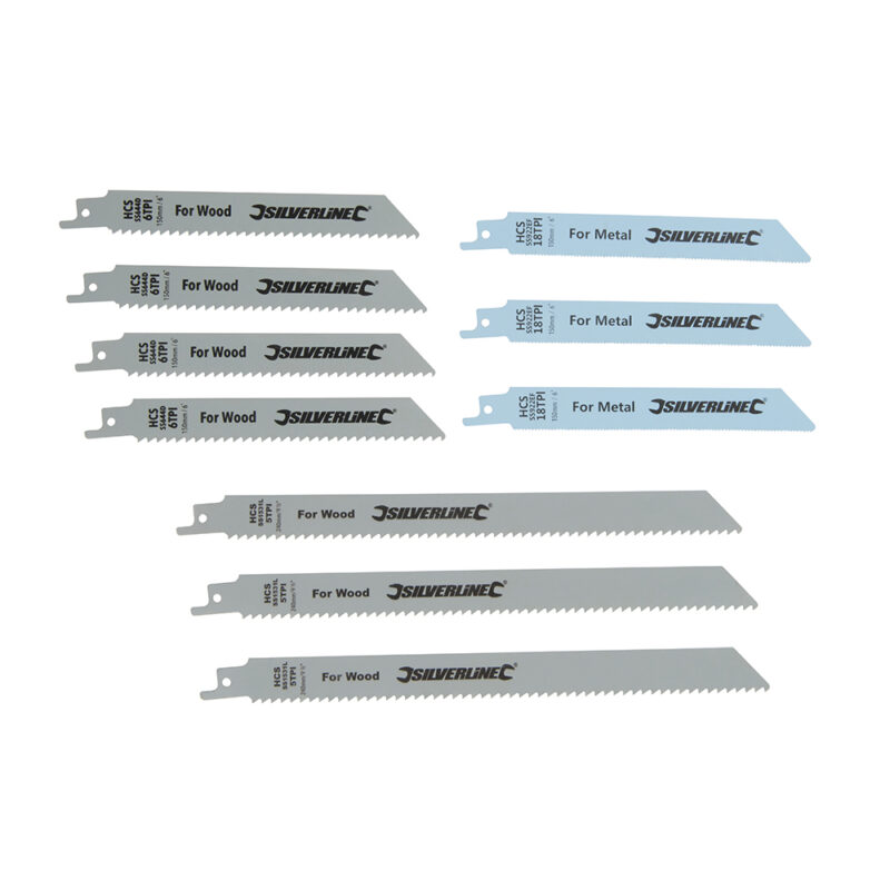 Silverline - Cuchillas para sierra sable, madera y metal, 10 pzas HCS, 240 y 150 mm