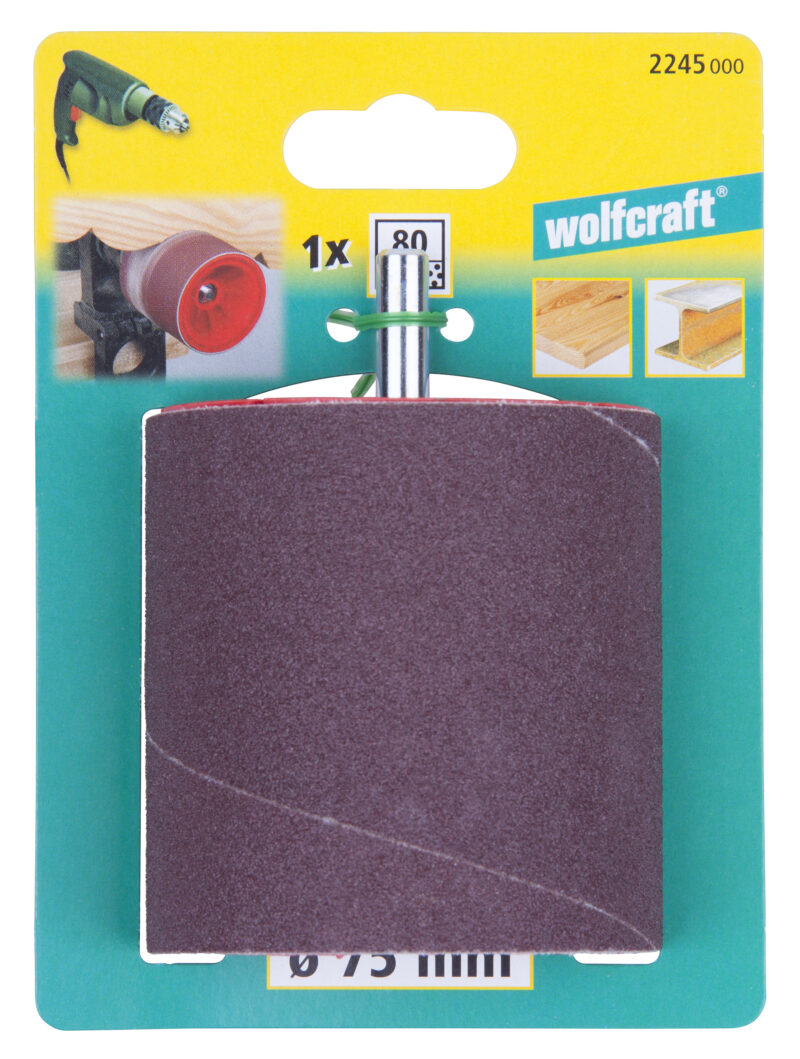 WOLFCRAFT 2245000 - 1 tambor abrasivo, vástago de 8 mm, Ø 75 x 80 mm - Imagen 2