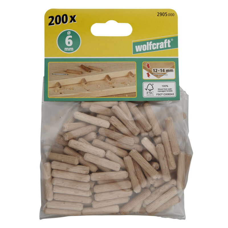 WOLFCRAFT 2905000 - 200 espigas corrugadas de haya de ø6x30mm - Imagen 2