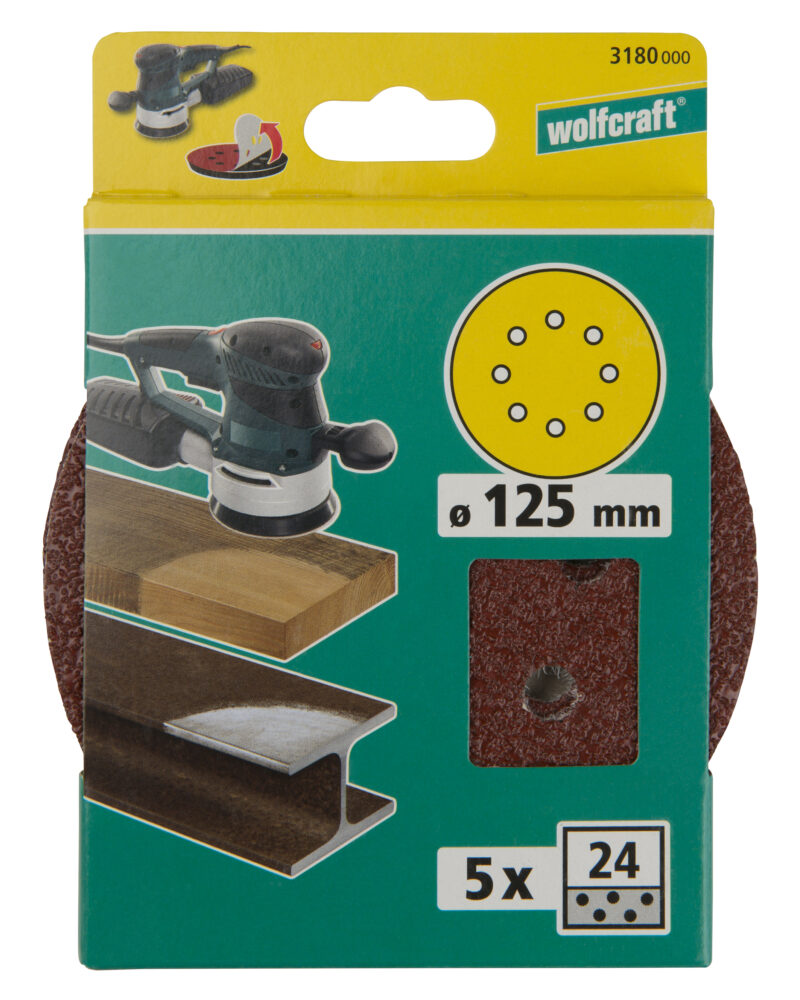 WOLFCRAFT 3180000 - 5 discos adhesivos de lijar Corindón, para exc., grano 24 Ø 125 - Imagen 2