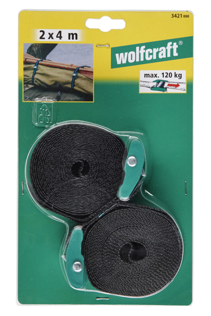 WOLFCRAFT 3421000 - 2 tensores de cinta con clip elástico de 120 kg/4 m - Imagen 2