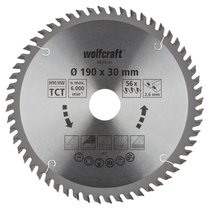 WOLFCRAFT 6634000 - 1 disco de sierra circular CT, 56 dientes ø190x30 mm