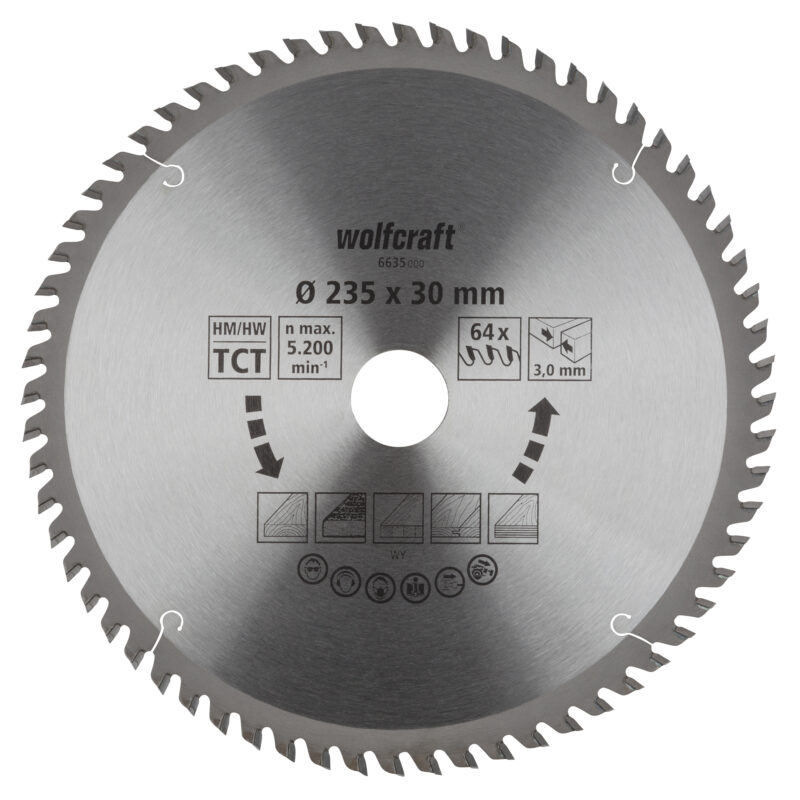 WOLFCRAFT 6635000 - 1 disco de sierra circular CT, 64 dientes ø235x30 mm