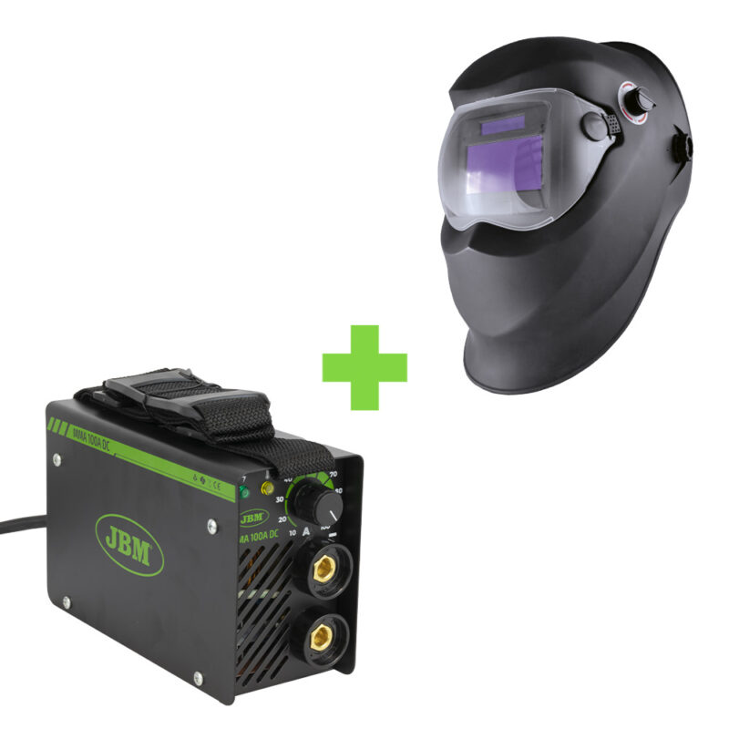 JBM PROMO-53981 SOLDADORA INVERTER MMA 100A DC + CASCO PARA SOLDADURA CON REGULADOR MANUAL