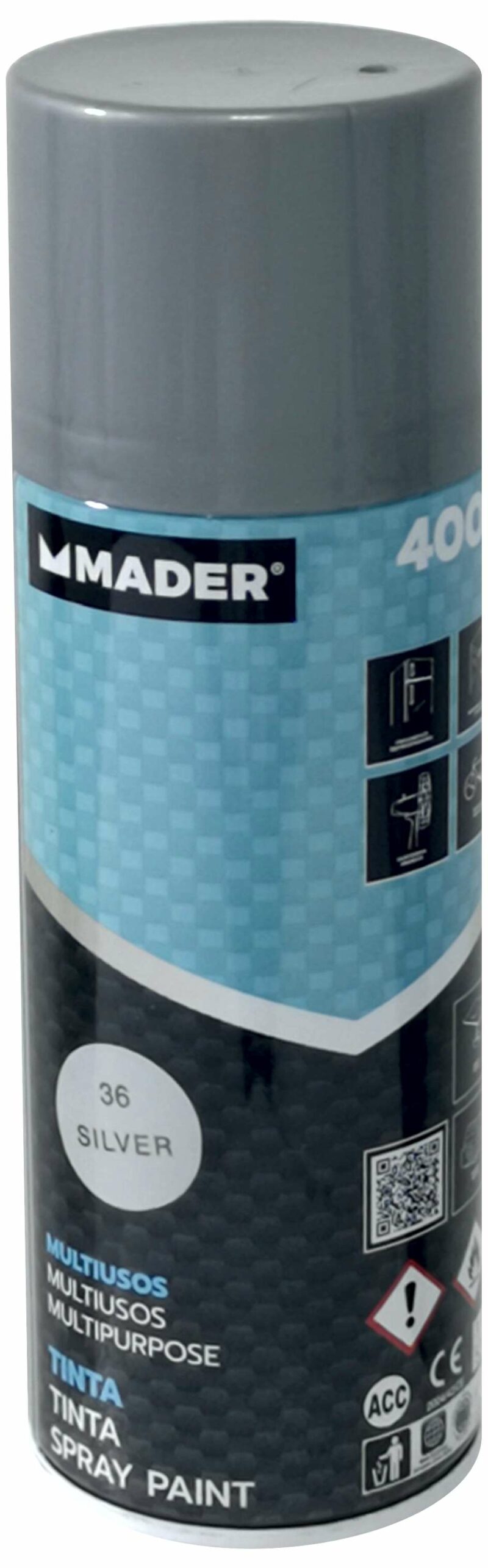 MADER 79404 - Spray Pintura Multiusos, Silver, Ref. 36, 400ml