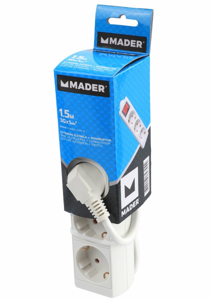 MADER 89304 - Base de Enchufe, con Interruptor, 3 Enchufes, 1.5m, 3G x 1.0mm² - Imagen 2