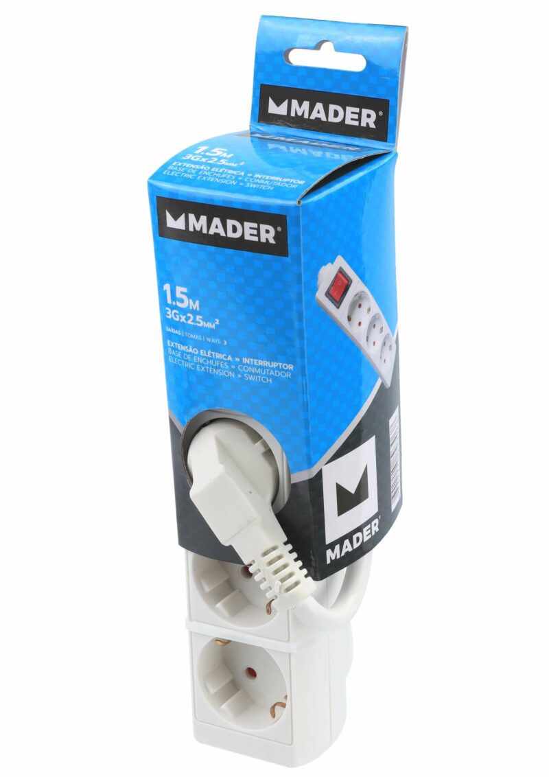 MADER 89306 - Base de Enchufe, con Interruptor, 3 Enchufes, 1.5m, 3G x 2.5mm² - Imagen 2