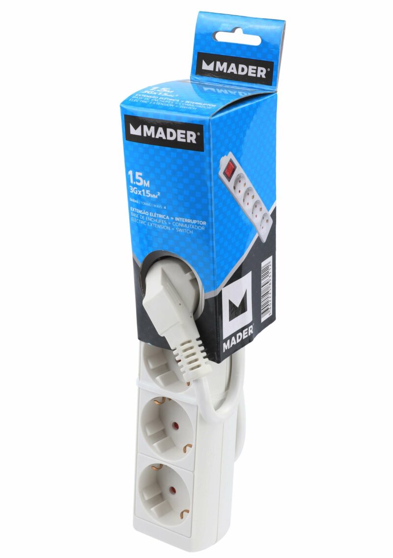 MADER 89311 - Base de Enchufe, con Interruptor, 4 Enchufes, 1.5m, 3G x 1.5mm² - Imagen 2