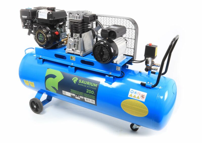MADER 37151 - Compresor de Aire, Gasolina 5.5HP + Eléctrico 3HP, 200L - SAURIUM®