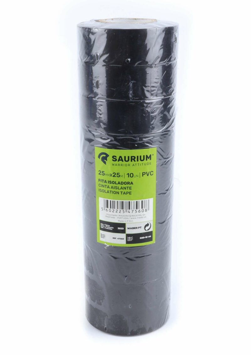 MADER 47560 - Cinta Aislante, Negra, 25mmx25m, 10Un - SAURIUM® - Imagen 2