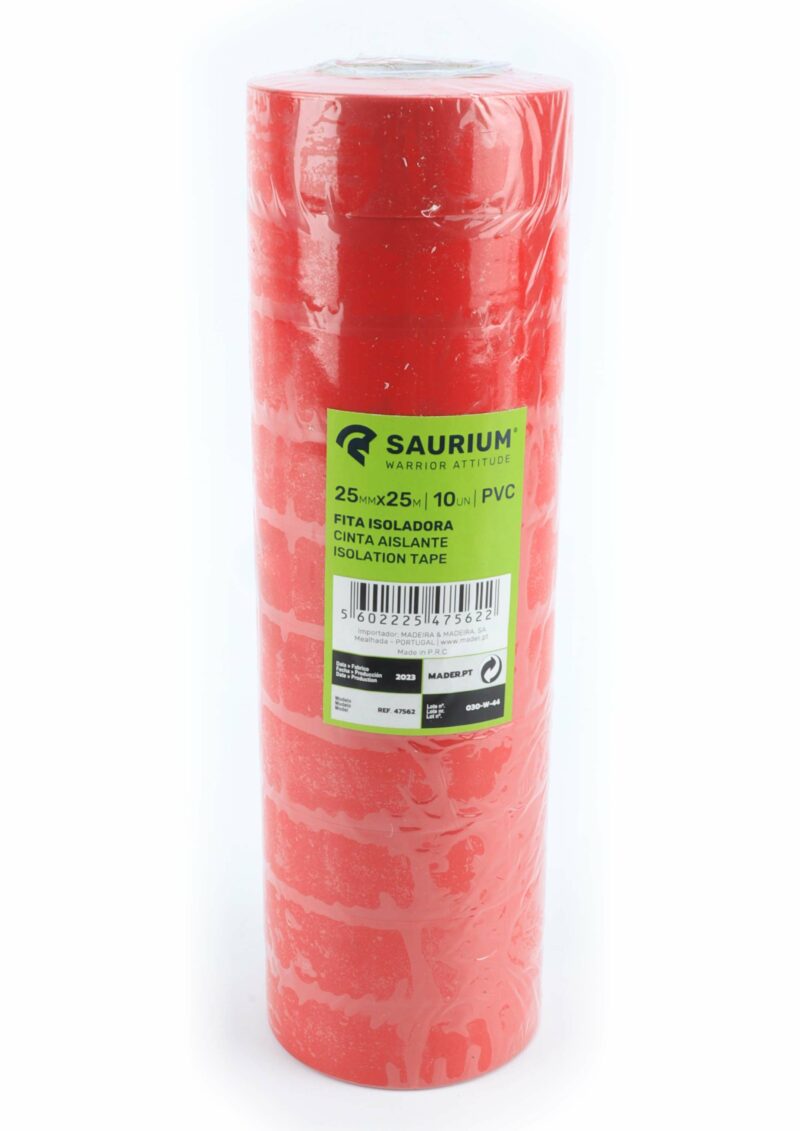 MADER 47562 - Cinta Aislante, Roja, 25mmx25m, 10Un - SAURIUM® - Imagen 2
