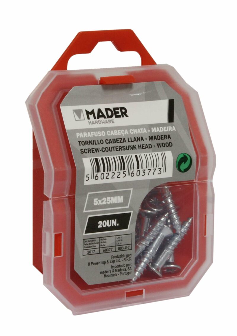 MADER 60377 - Tornillo Cabeza Llana para Madera, 5x25, 20Un