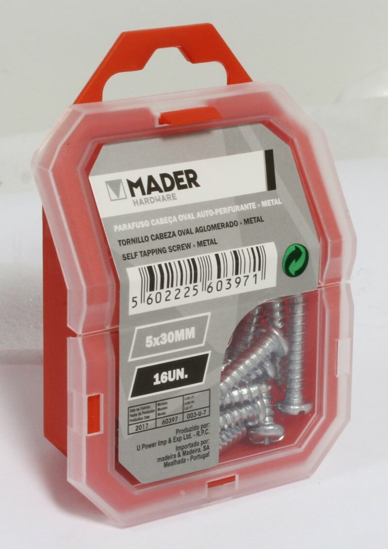 MADER 60397 - Tornillo Cabeza Oval Aglomerado, Metal, 5x30mm, 16Un