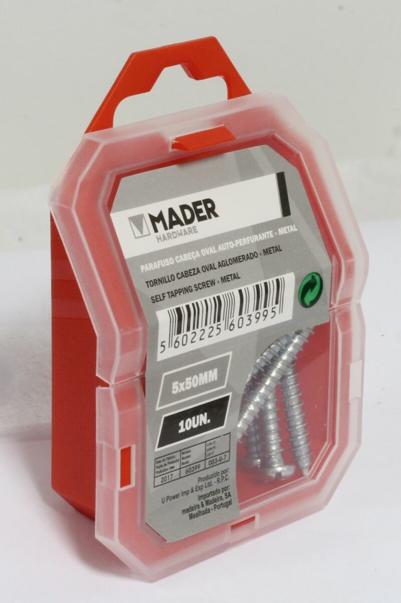 MADER 60399 - Tornillo Cabeza Oval Aglomerado, Metal, 5x50mm, 10Un