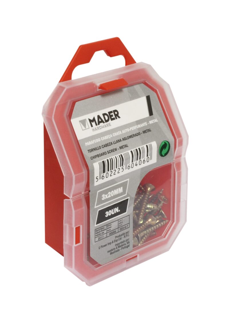 MADER 60406 - Tornillo Cabeza Llana, Aglomerado para Metal, 3x20, 30Un