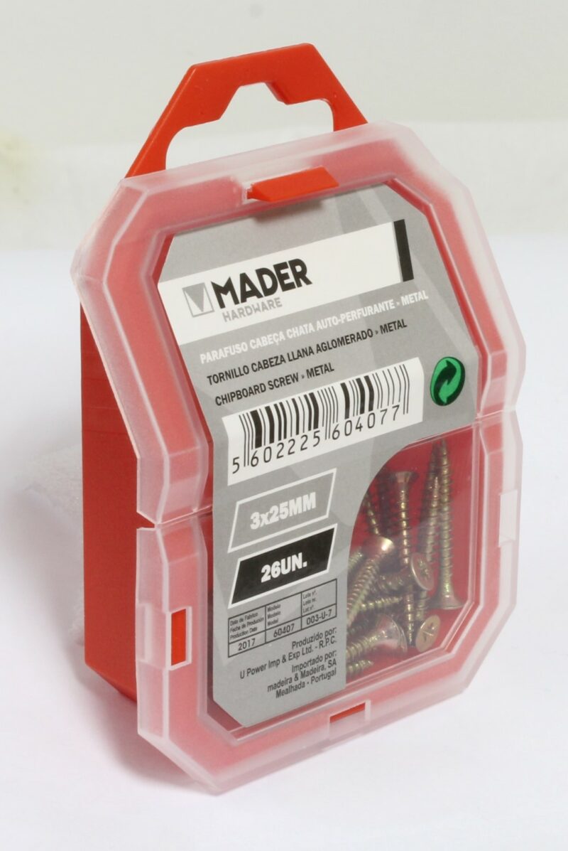 MADER 60407 - Tornillo Cabeza Llana, Aglomerado para Metal, 3x25, 26Un