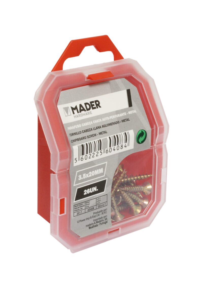 MADER 60408 - Tornillo Cabeza Llana, Aglomerado para Metal, 3.5x20, 26Un