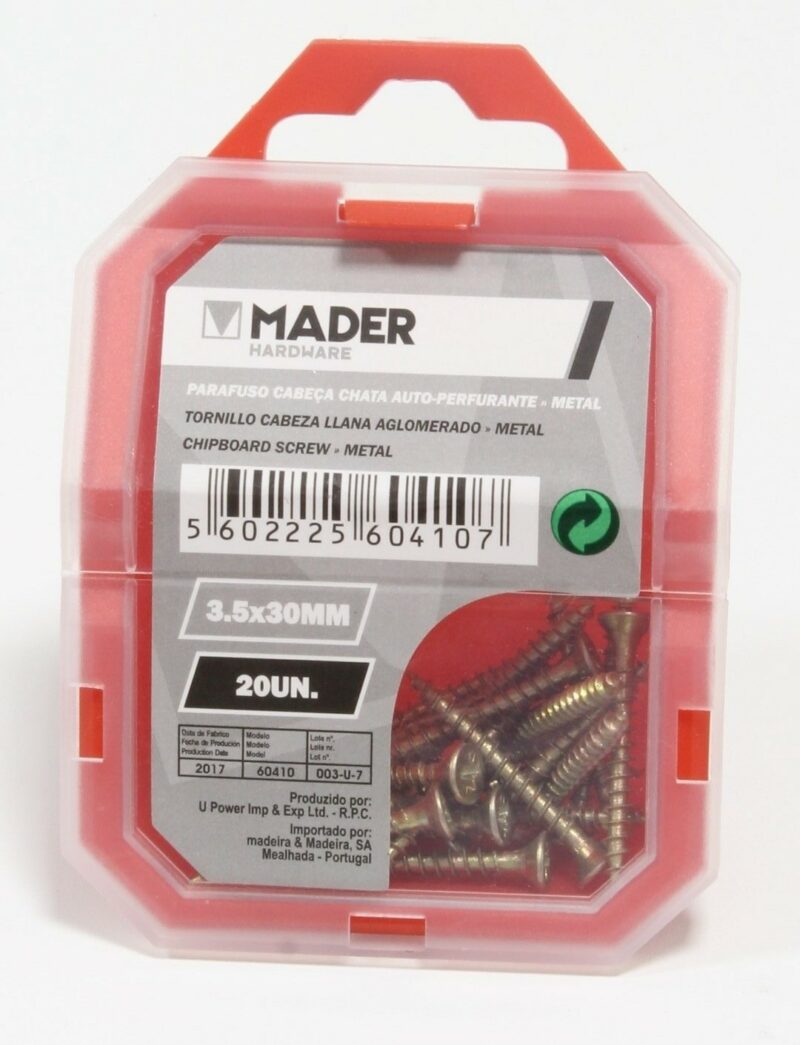 MADER 60410 - Tornillos Cabeza fresada,  para madera e Aglomerado, 3.5x30, 20Un