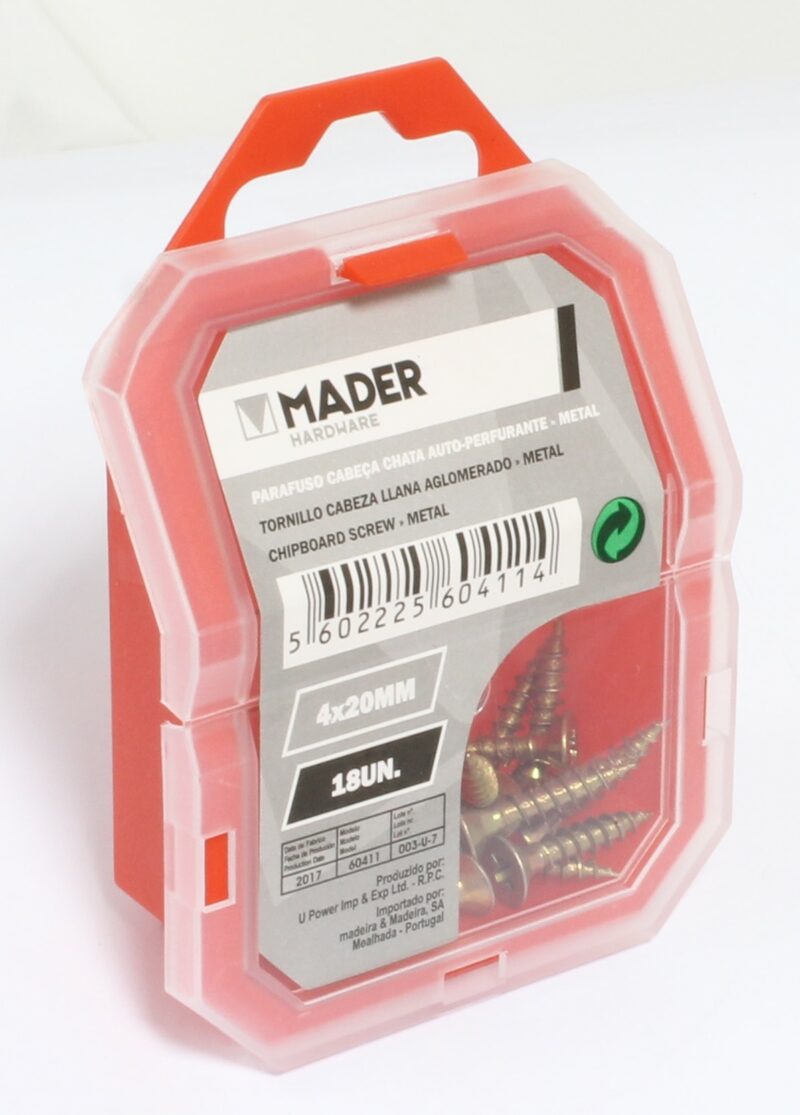 MADER 60411 - Tornillo Cabeza Llana, Aglomerado para Metal, 4x20, 18Un