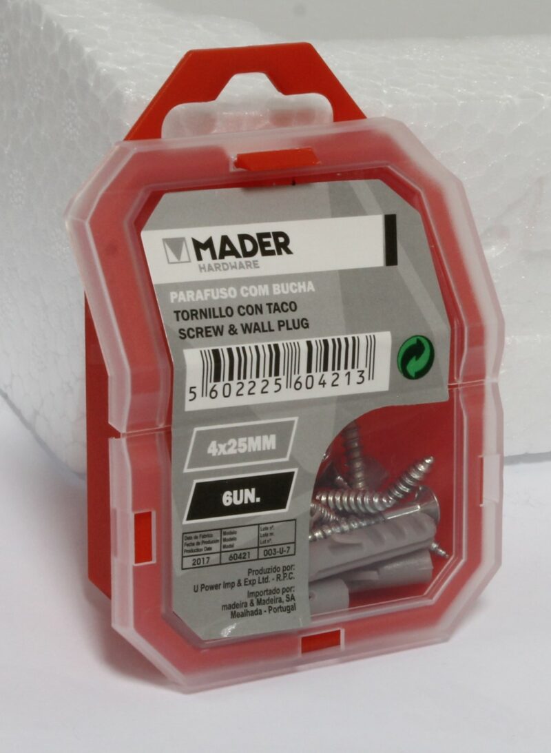 MADER 60421 - Tornillo con Taco, 4x25mm, 6Un