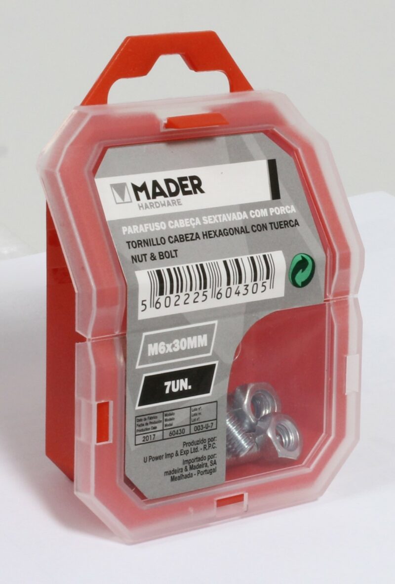 MADER 60430 - Tornillo Cabeza Hexagonal con Tuerca - M6x30mm, 7Un