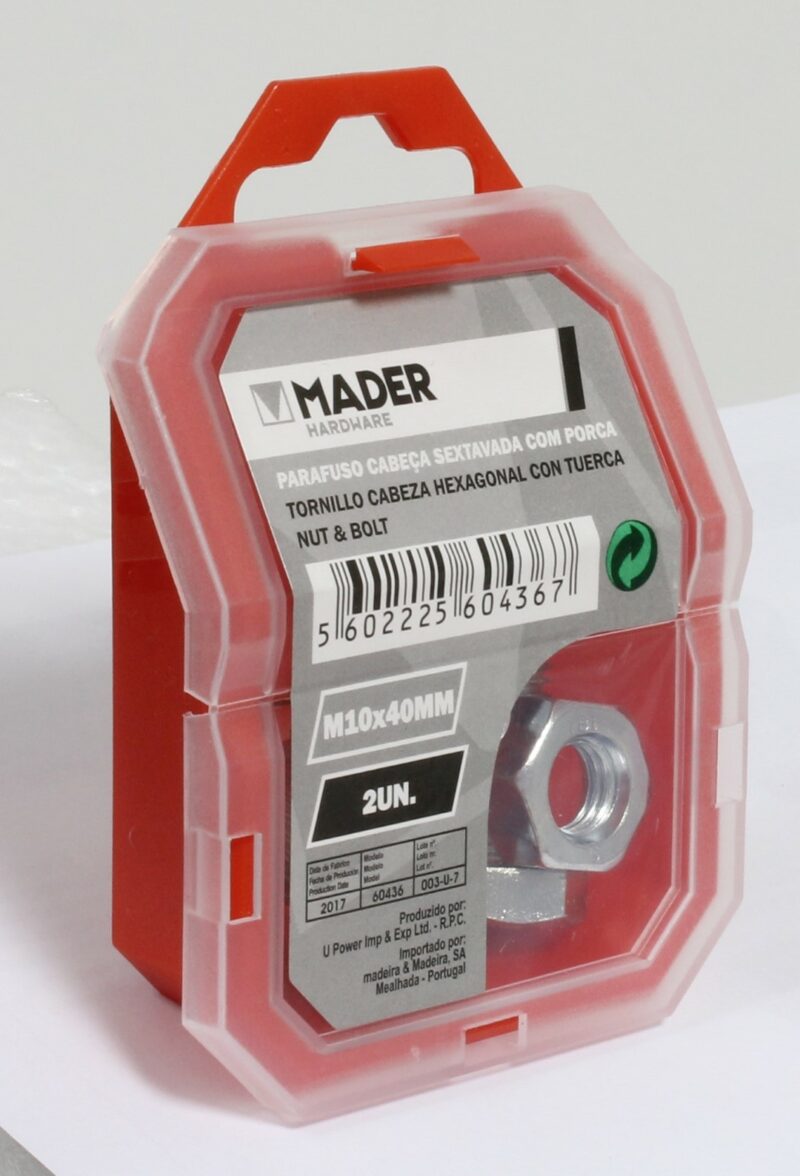 MADER 60436 - Tornillo Cabeza Hexagonal con Tuerca - M10x40mm, 2Un