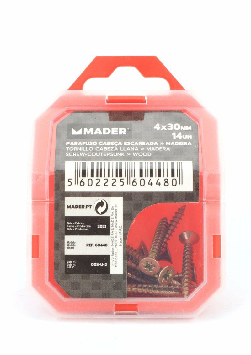 MADER 60448 - Tornillos de Cabeza Avellanada, para Madera, 4x30mm, 14Un - Imagen 2
