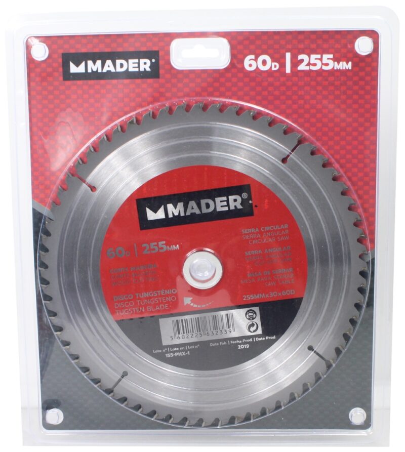 MADER 63233 - Disco Tungsteno, Corte Madera, 255mm, 60D - Imagen 4