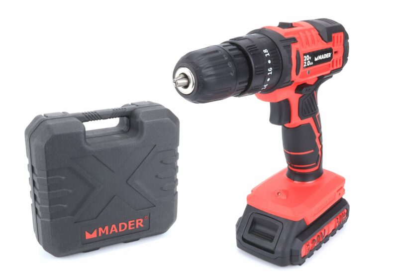 MADER 63851 - Taladro a Batería, 20V, 2AH, 10mm, Percutor, 2 Baterías