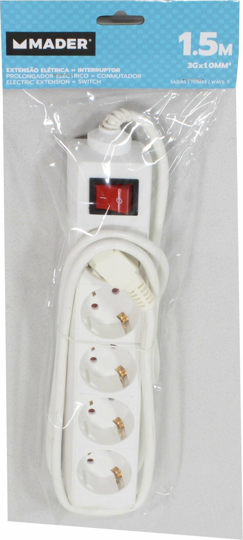 MADER 68000 - Base de Enchufe, con Interruptor, 5 Enchufes, 1.5m, 3G x 1.0mm² - Imagen 2
