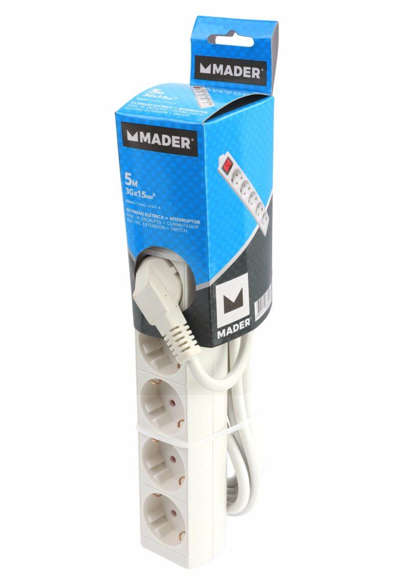 MADER 68002 - Base de Enchufe, con Interruptor, 5 Enchufes, 5m, 3G x 1.5mm² - Imagen 2