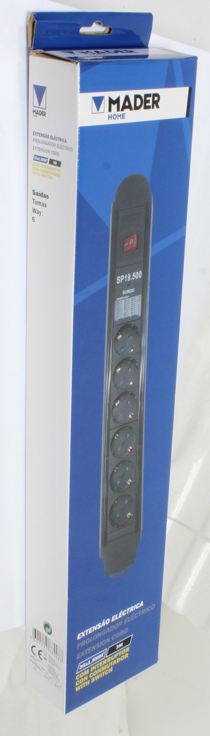 MADER 68003 - Base de Enchufe, con Interruptor, EMI - RFI, 6 Enchufes, 3m, 3G x 1.5mm² - Imagen 2