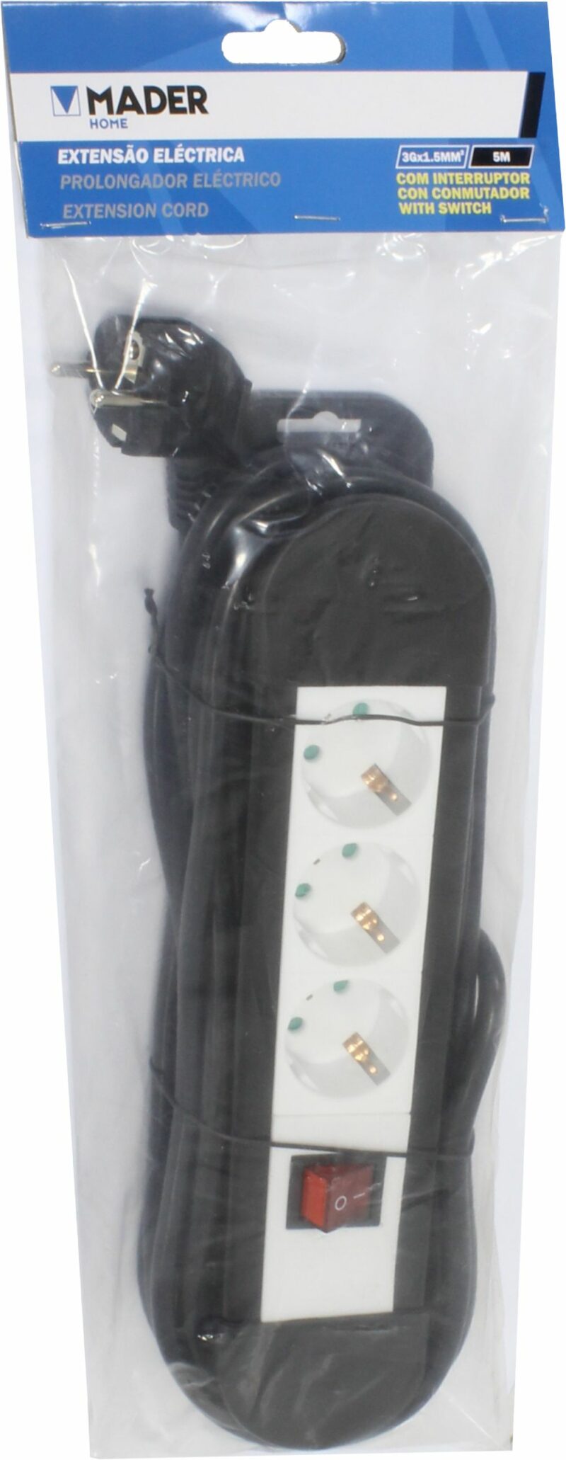 MADER 68006 - Base de Enchufe, con Interruptor, con organizador de cable, 3 Enchufes, 5m, 3G x 1.5mm² - Imagen 2