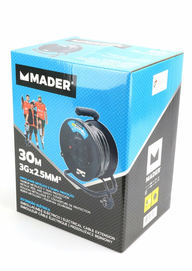 MADER 68018 - Prolongador Eléctrico, con Enrollacable Metálico, con Tapa, 30m, 3G x 2.5mm² - Imagen 3