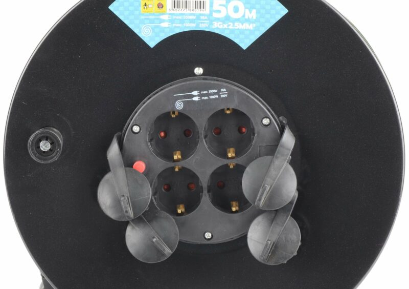 MADER 68019 - Prolongador Eléctrico, Enrollacable Metálico, con Tapa, 50m, 3G x 2,5mm² - Imagen 4
