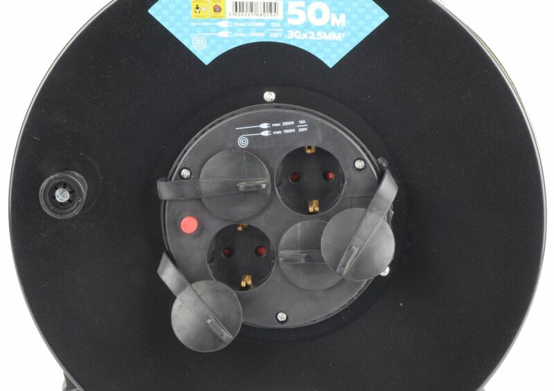 MADER 68019 - Prolongador Eléctrico, Enrollacable Metálico, con Tapa, 50m, 3G x 2,5mm² - Imagen 5