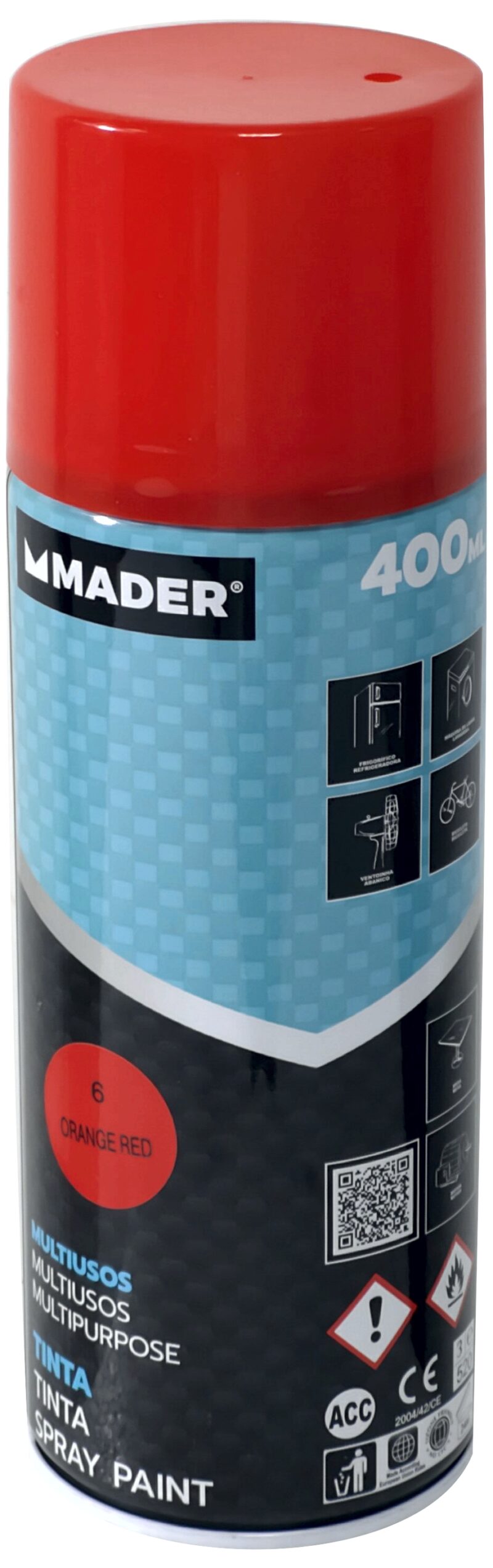 MADER 79402 - Spray Pintura, Multiusos, Orange Red, Ref. 6, 400ml