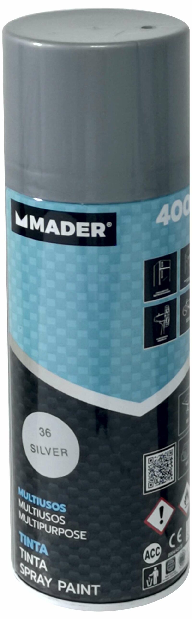 MADER 79404 - Spray Pintura, Multiusos, Silver, Ref. 36, 400ml