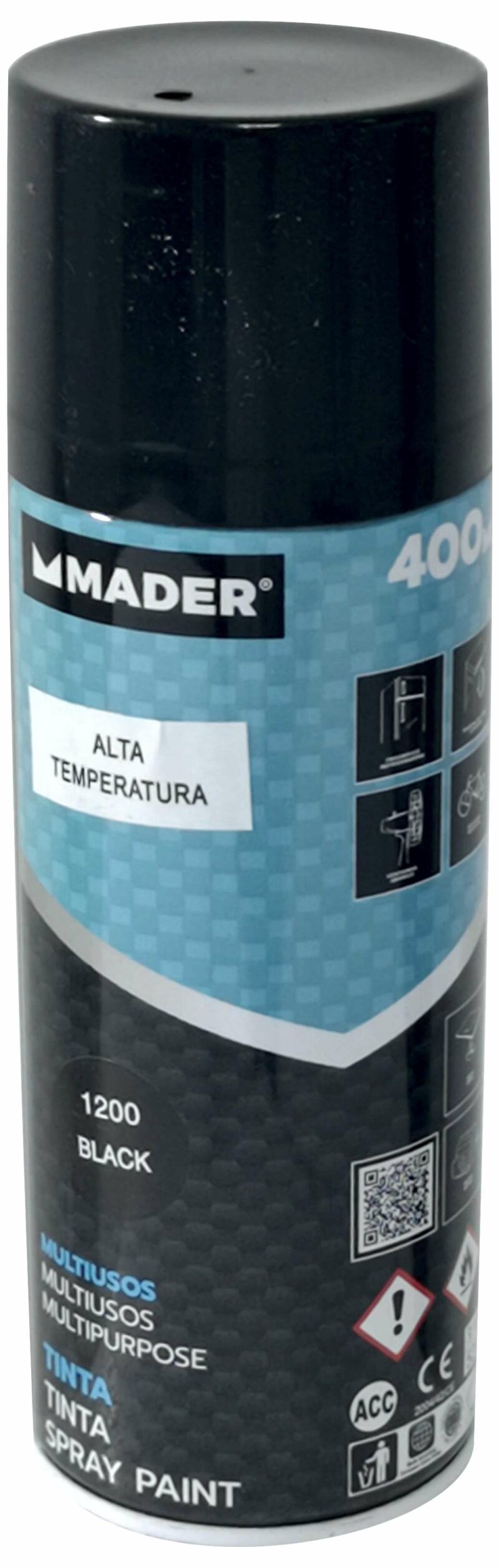 MADER 79416 - Spray Pintura, Alta Temperatura, Black, Ref.1200, 400ml
