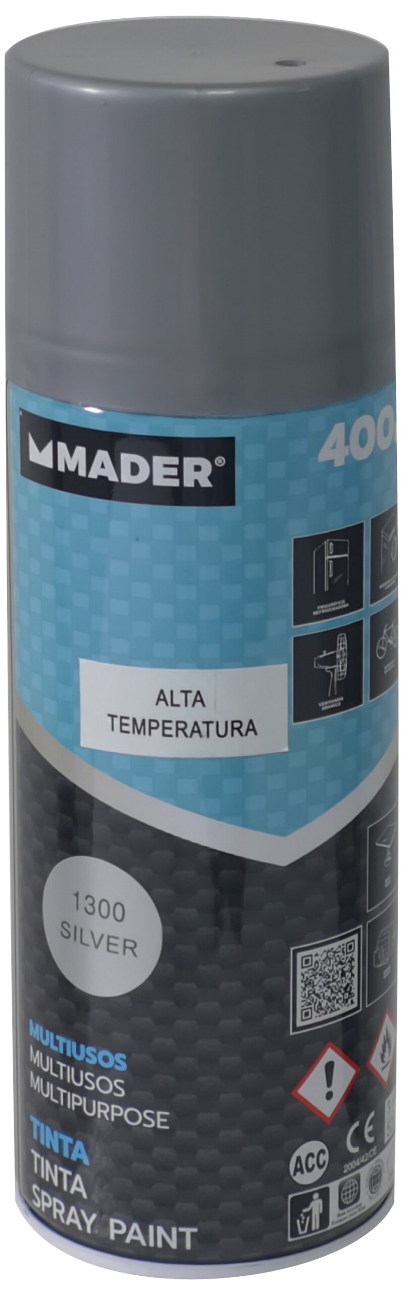 MADER 79417 - Spray Pintura, Alta Temperatura, Silver, Ref.1300, 400ml