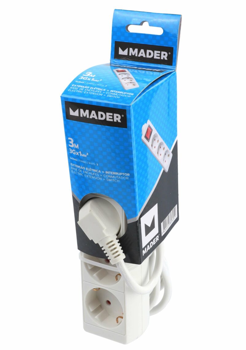 MADER 89305 - Base de Enchufe, con Interruptor, 3 Enchufes, 3m, 3G x 1.0mm² - Imagen 2