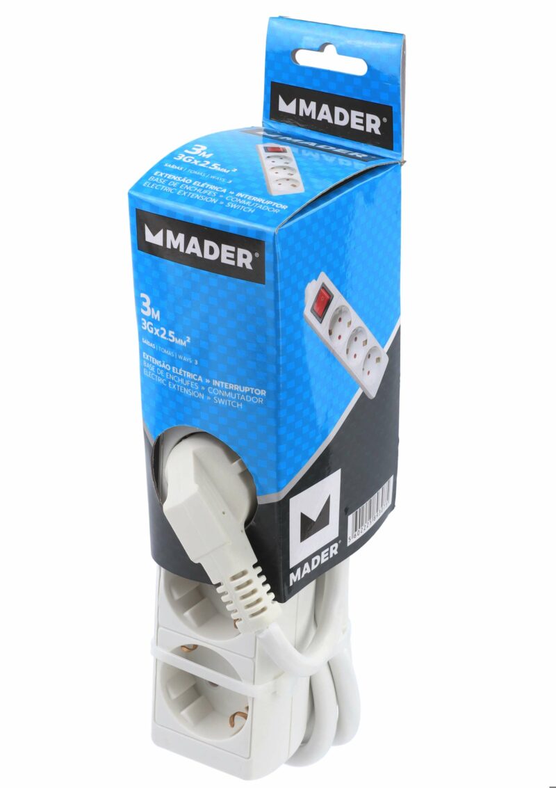 MADER 89307 - Base de Enchufe, con Interruptor, 3 Enchufes, 3m, 3G x 2.5mm² - Imagen 2