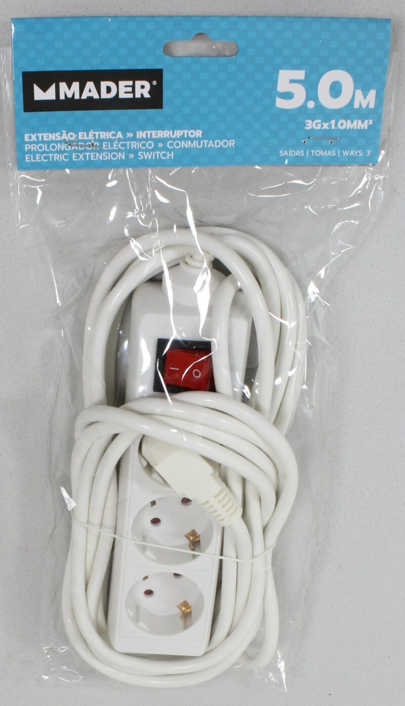 MADER 89309 - Base de Enchufe, con Interruptor, 3 Enchufes, 5m, 3G x 1.0mm² - Imagen 2