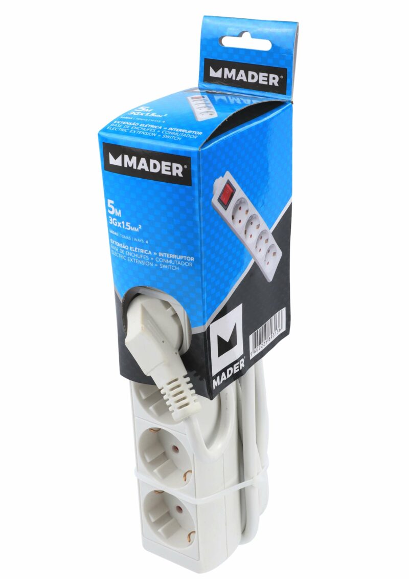 MADER 89313 - Base de Enchufe, con Interruptor, 4 Enchufes, 5m, 3G x 1.5mm² - Imagen 2