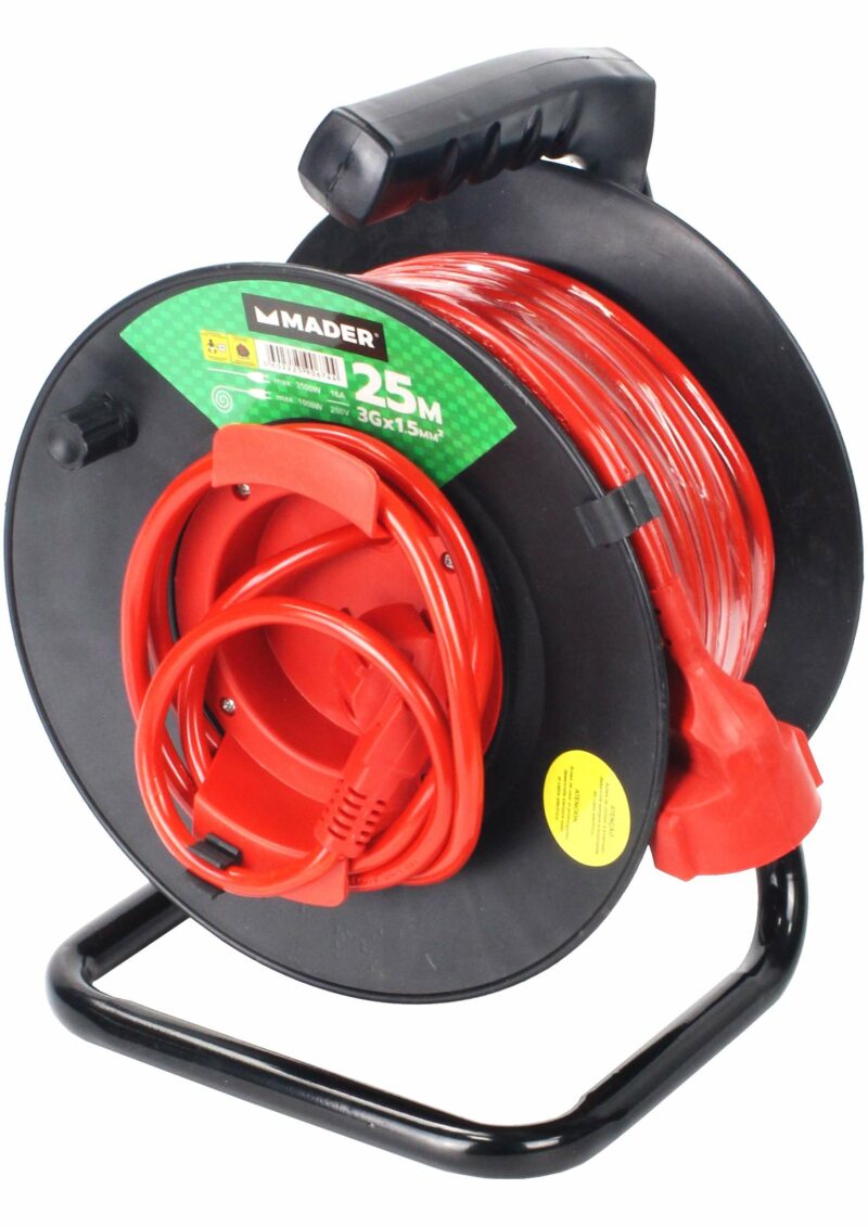 MADER 90674 - Prolongador Eléctrico, con Enrollacable, Exterior, 25m, 3G x 1,5mm²