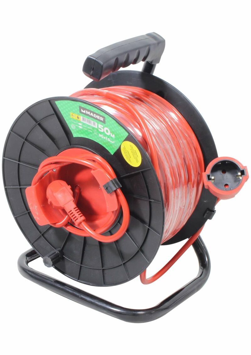 MADER 90675 - Prolongador Eléctrico, con Enrollacable, Exterior, 50m, 3G x 1,5mm²