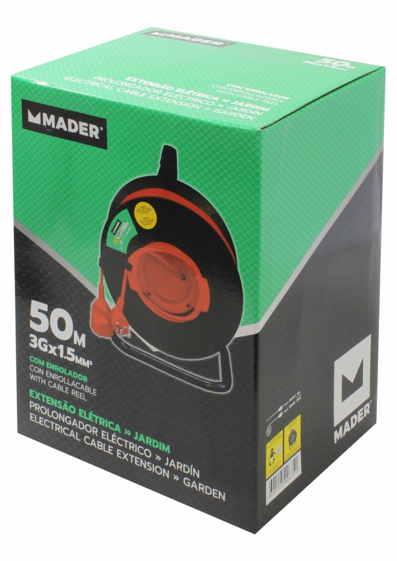 MADER 90675 - Prolongador Eléctrico, con Enrollacable, Exterior, 50m, 3G x 1,5mm² - Imagen 2