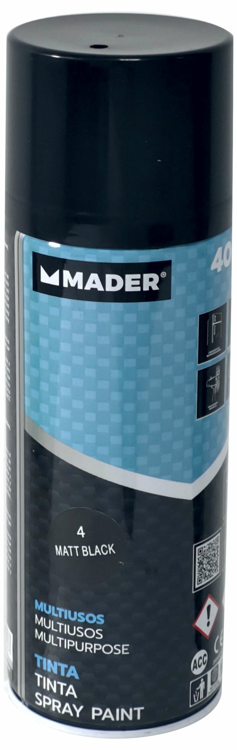 MADER 79403 - Spray Pintura, Multiusos, Matt Black, Ref. 4, 400ml