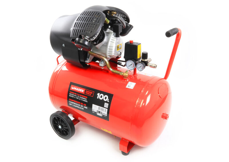 MADER 09381 - Compresor de Aire, Monobloco, 100L, 3HP, 2 Cilindros